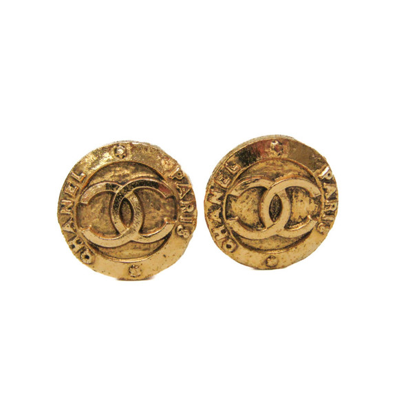 Chanel COCO Mark Vintage Earrings Gold Plating Clip Earrings Gold - Picture 1 of 9
